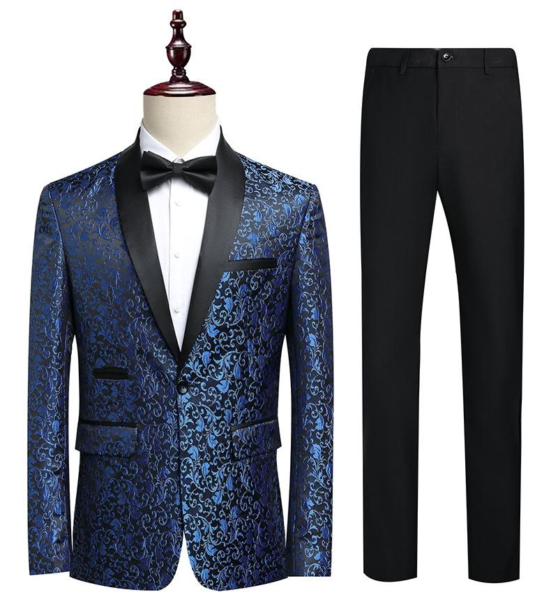 Men's Slim Fit Jacquard Shawl Lapel Suit  Korean Style Business Formal Blazer, Center Vent, Four Seasons Wear