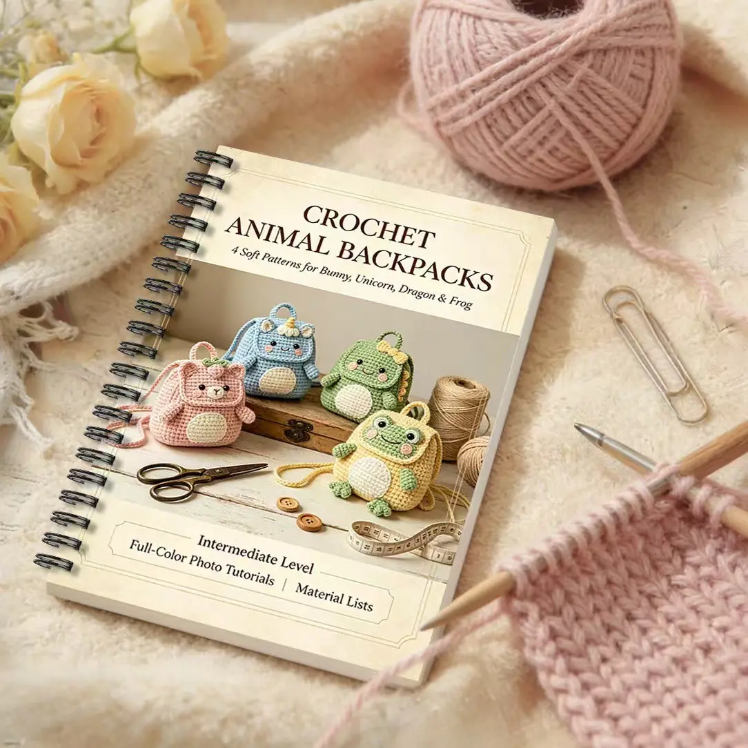 Cute Animal Backpack Crochet Pattern Notebook, Includes 4 Doll Crochet Patterns, Step-By-Step Tutorial, Ideal for Crochet Enthusiasts