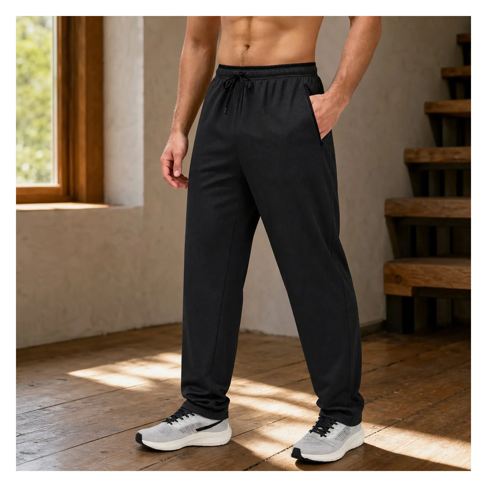 Men's Lightweight Mesh Sweatpants with Zipper Pockets | Breathable Workout Joggers for Running, Gym, Lounge & Travel, Contrast Waistband, Easy to StyleGift