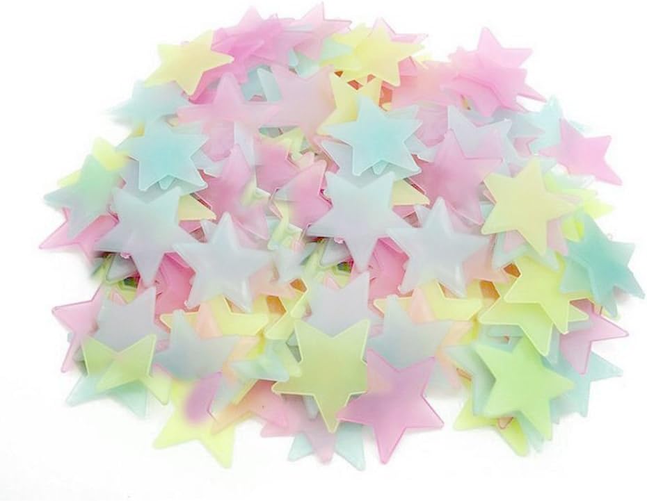 2pcs Mixed Coloured Luminous Fluorescent Stars Plastic Noctilucent Wall Stickers Decals for Bedroom Ceiling Wall Decoration Glow in The Dark Stars Stickers Decal for Baby Kid's Nursery Room