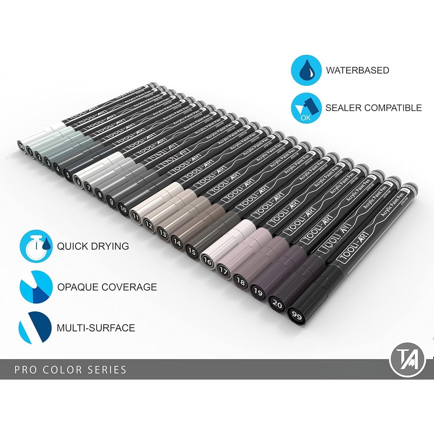 Pens 22 Gray  Assorted Pro Color Series Markers Set 0.7mm Extra Fine Tip for Rock Painting, Glass, Mugs, , Metal, Canvas, Projects, Non , Waterbased, Quick Drying