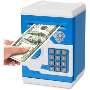 Piggy Bank, Mini ATM Password Money Bank Cash Coins Saving Box for Kids, Cartoon Safe Bank Box Perfect Toy Gifts for Boys Girls (Blue)