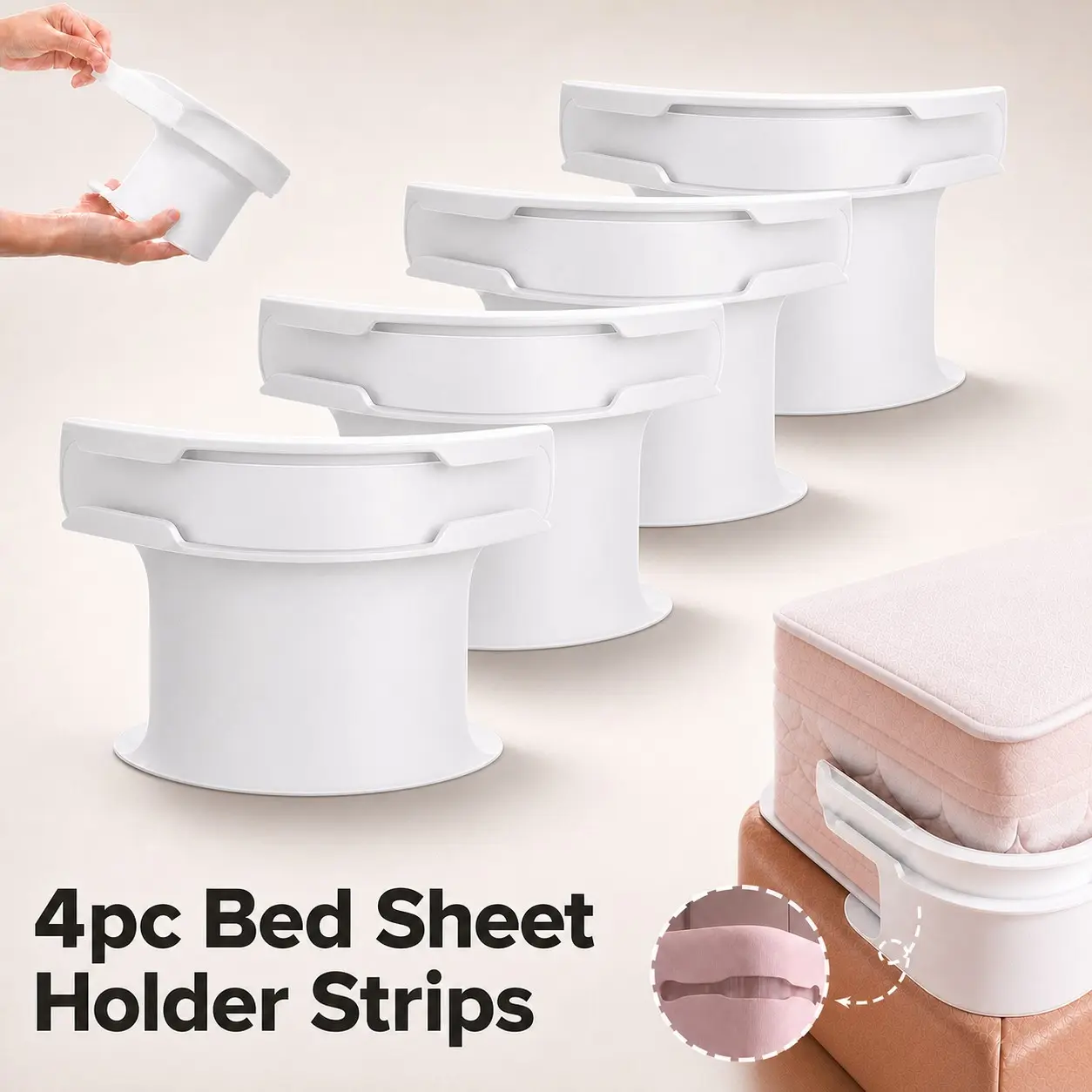 4PCS Bed Sheet Holders, No-Slip Sheet Grippers and Mattress Corner Clips, Needle-Free Hidden Bed Sheet Fasteners, Secure Fitted Sheet Tighteners for Flat Sheets, Mattress Covers and All Bed Sizes