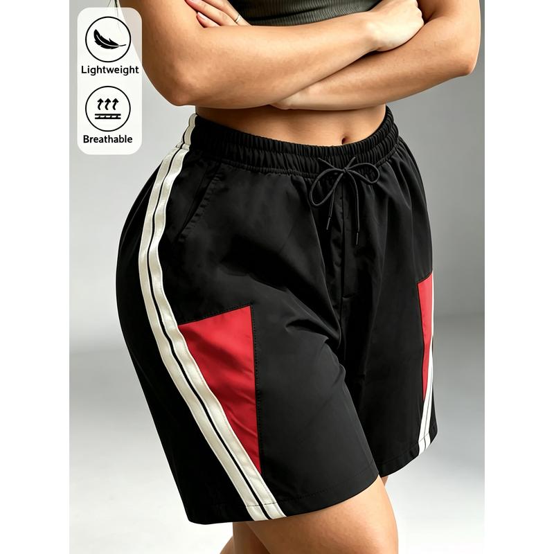 Women's Sporty Shorts - Elastic Waist, Contrasting Color Design, Fitted Cut, Polyester Quick Dry Fabric, Suitable for Daily Wear & Outdoor Sports