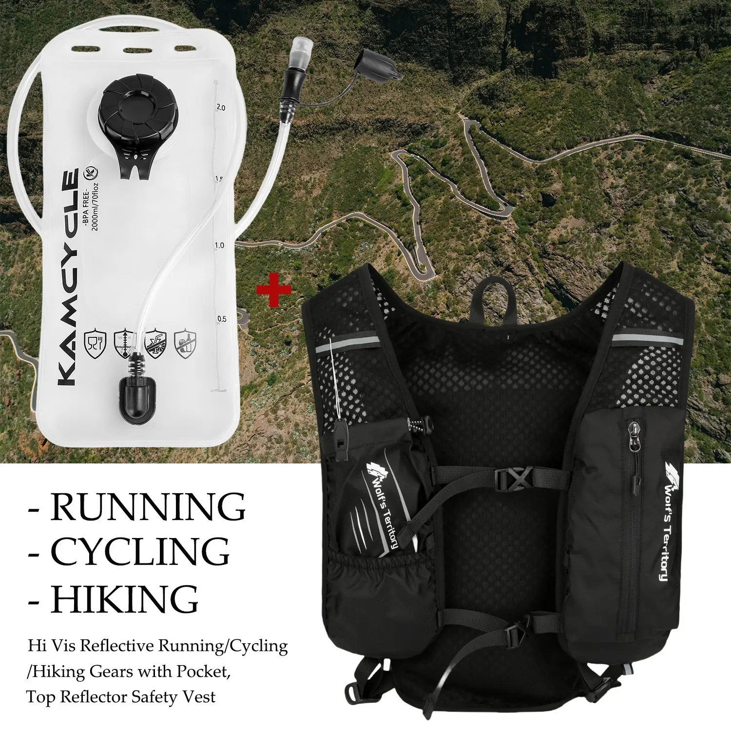 Running Hydration Vest, Hiking Backpack with 2L Water Bladder, 5L Running Vest, Marathon Race Water Backpack, Cycling Hiking for Men Women Trail Running