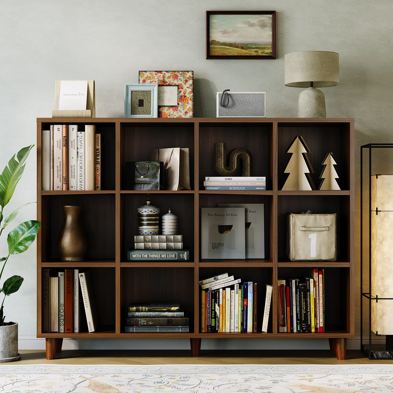12-Cube Bookcase, 3-Tier Open Cube Bookshelf, Modern Wood-Finish Storage Organizer, Freestanding Display Shelf for Home Office, Living Room, Bedroom, Small Spaces