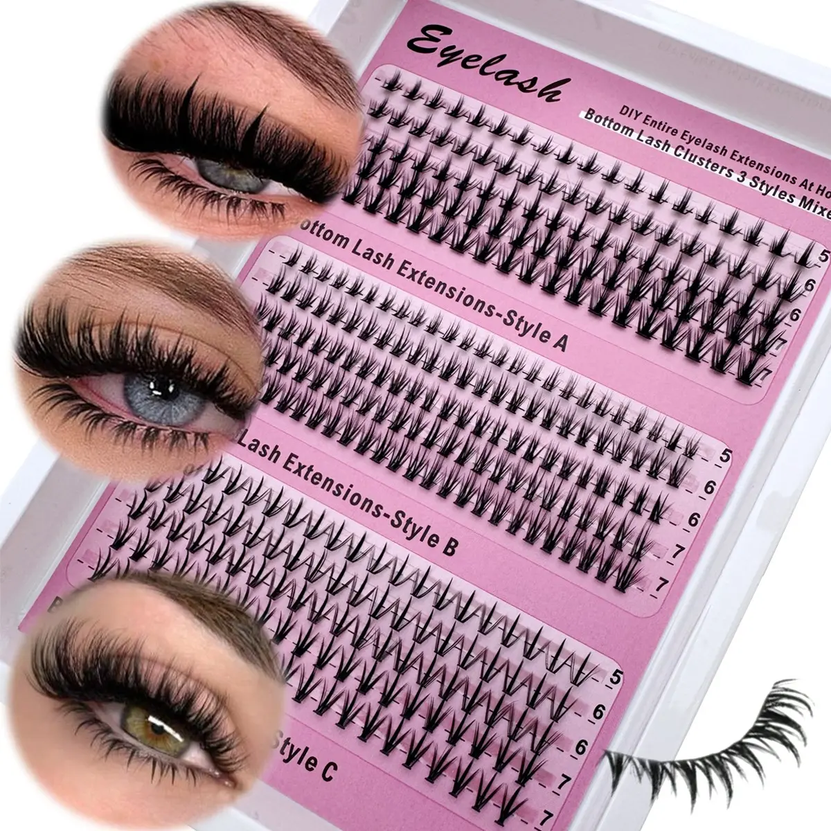 3Styles Bottom Lash Clusters Eyelash Extensions Manga Lash Clusters Spike Lashes Individual Lash Clusters Lower Lashes Wispy Bottom Individual Lashes 6-21mm Natural Band Eyelash Clusters 320/400pcs Bottom Lash Extension By Calphdiar