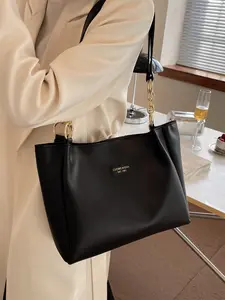 PU Leather Tote Bag, Large Capacity Casual Shoulder Bag, Fashionable Commute Bag for Students, Versatile All-Season Tote