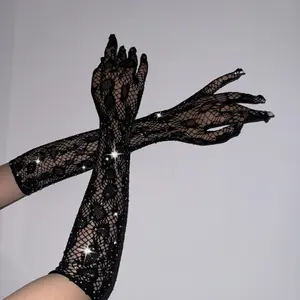 Rhinestone Leopard Fishnet Elastic Sparkle Gloves Festival Costume Accessory