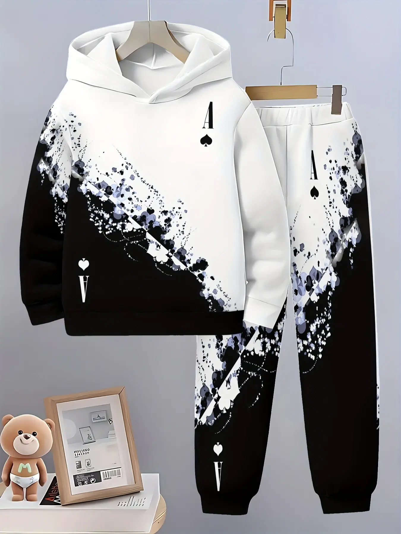 Boy Fashion 3D Print Casual Sweatshirt, Long Sleeve Sports Top, Outdoor Set with Pants, Fall & Winter Daily Wear