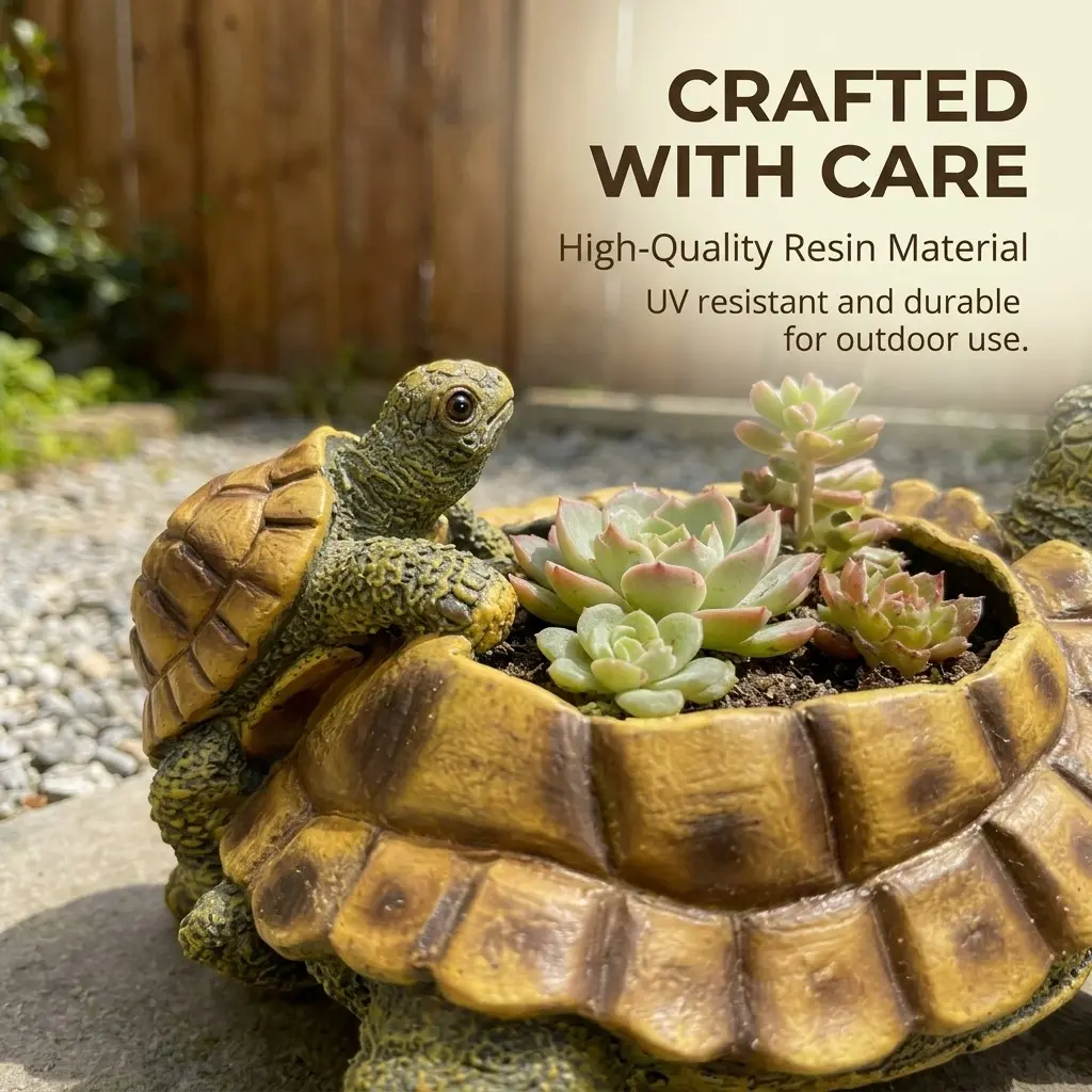 Turtle Resin Flower Pot, Creative Animal Succulent Planter, Sculptural Planter, Outdoor Garden Decor, Unique Patio Ornament, Plant Pots, Durable Plastic Material, Plastic Planters For Outdoor Plants