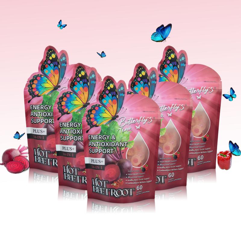 Butterfly’s Tear Hot Beetroot Gummies – Beet Root, Cayenne, Cinnamon & Ginger for Cardiovascular, Brain & Circulation Support – 60 Gummies