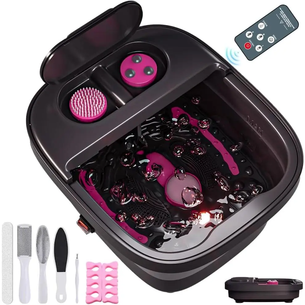 Collapsible Foot Bath, Foot Spa Bath Massager with Heat| Pedicure Foot Spa with Remote, Temp, Bubble, 3 Pedicure Attachments, Foot Soaking Tub for Stress Relief