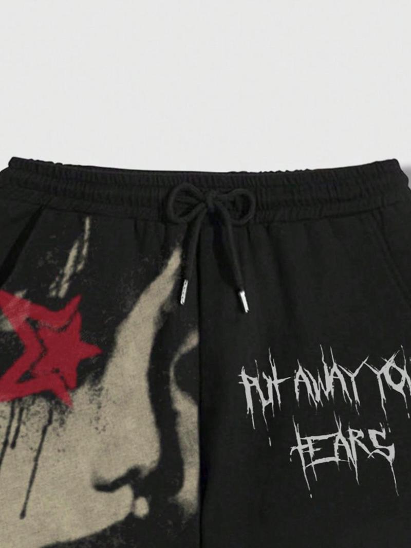 Men's Regular Fit Star & Letter Print Drawstring Waist Shorts, Street Casual Pocket Shorts for Summer, Fashion Men's Bottoms for Daily Wear, Athleisure Street Shorts, Casual Streetwear Shorts