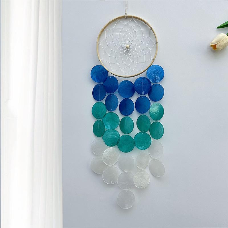Bohemian Dreamcatcher Wind Chime, Handmade Natural Shell Light and Shadow Hanging Decoration, Rainbow / White / Blue Version for Home Wall / Window / Balcony Decoration