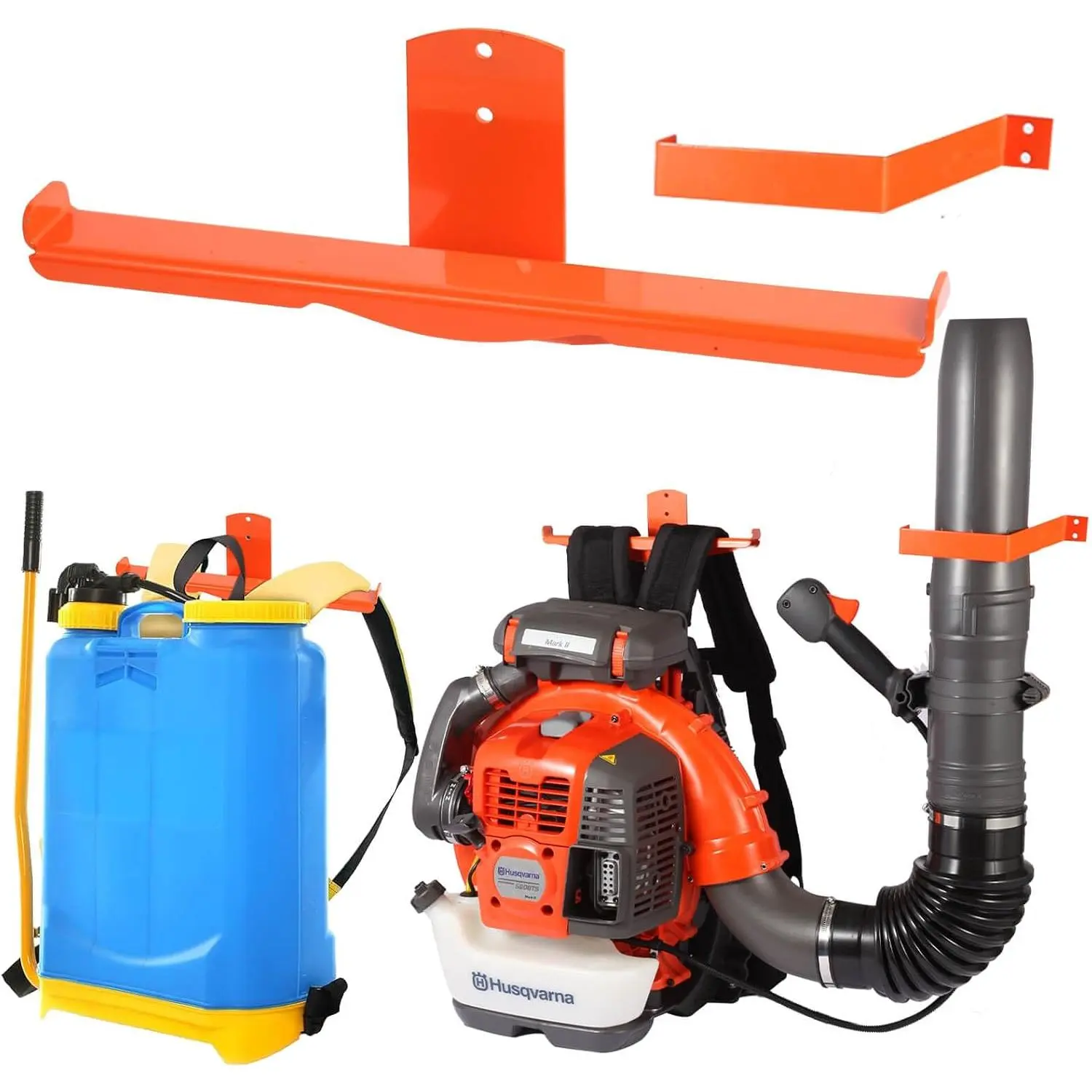 Backpack Blower Rack with Hose Holder - Duty Backpack Sprayer Wall with Dual-Sided,-Saving Backpack Hanger for Weed Eater, Hedge Trimmer and Chain Saw, 330lbs Load Capacity