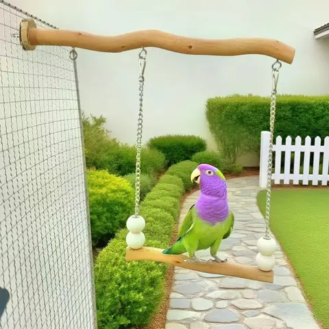 Wooden Parrot Suspension Bridge Swing Perch - Bird Play Hanging Cage Accessory with Foot Grinding Stick for Small Pet Birds (Budgies), Parrot Perch