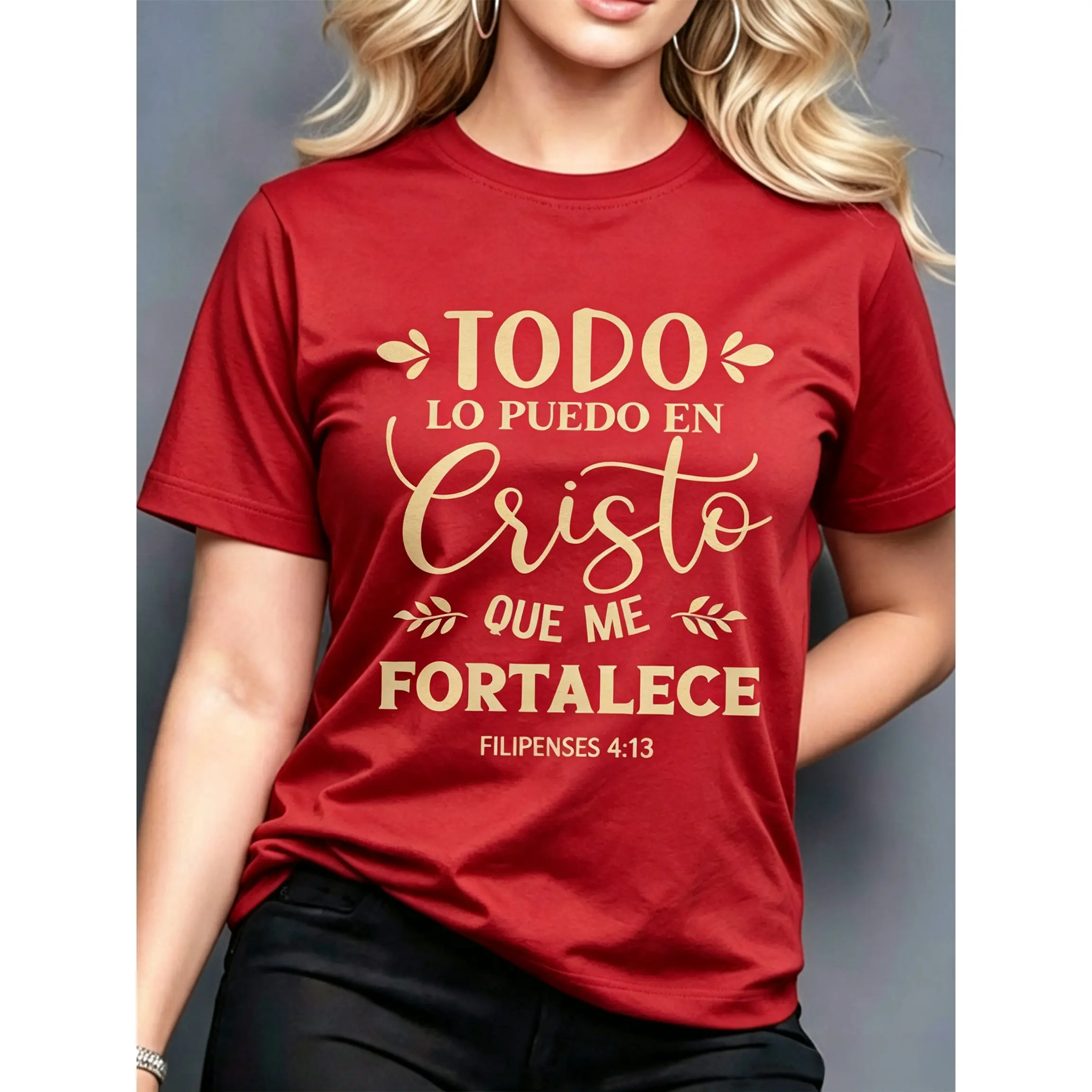 Women's Christian T-shirt, Bible Verse Print Philippians 4:13 I Can Do All Things Through Christ Who Strengthens Me Casual Short Sleeve T-shirt,Muppet