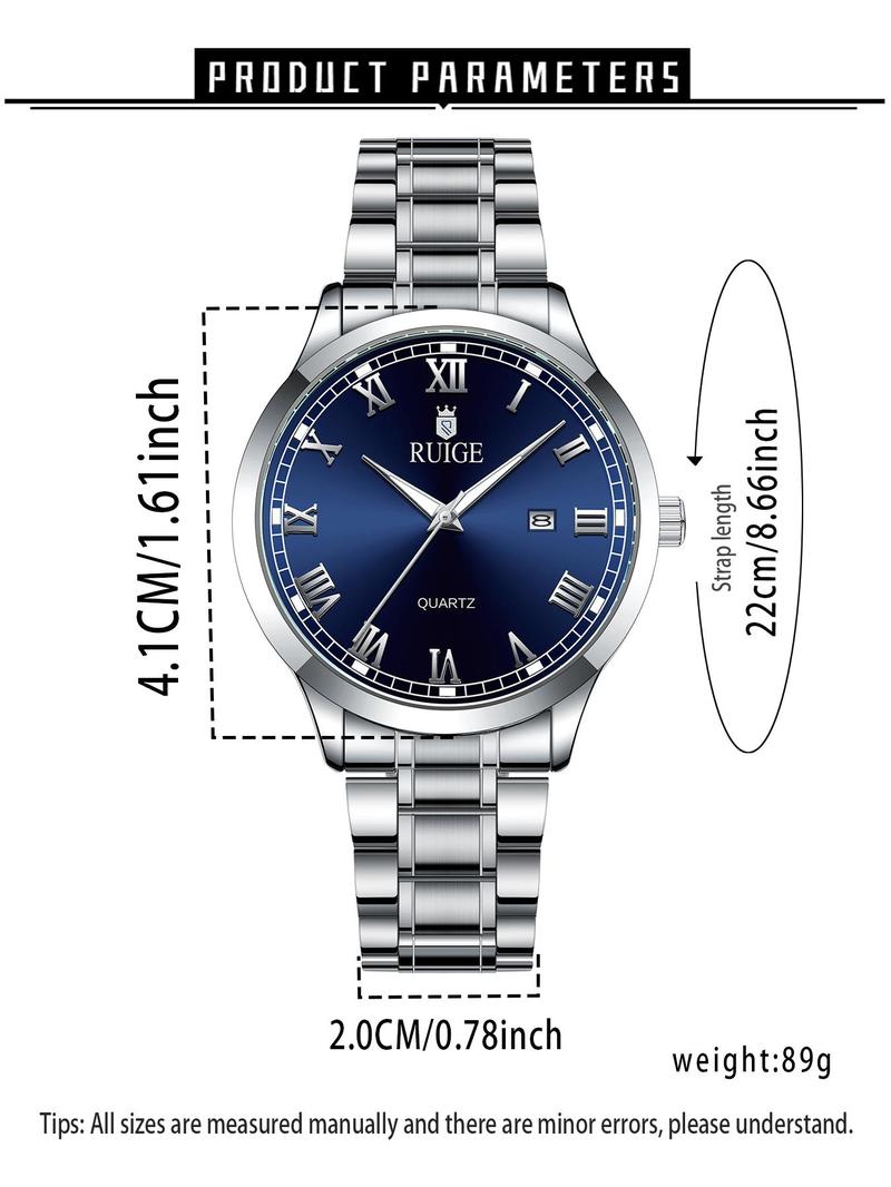 Men's Business Fashion Round Dial Analog Quartz Watch, Stainless Steel Luminous Waterproof Quartz Watch, Classic Fashion Watch with Calendar, Trendy All-match & Exquisite Watch for Birthday Gift with Box, Stainless Steel Watches Men's Business Fashion Round Dial Analog Quartz Watch, Stainless Steel Luminous Waterproof Quartz Watch, Classic Fashion Watch with Calendar, Trendy All-match & Exquisite Watch for Birthday Gift with Box, Stainless Steel Watches