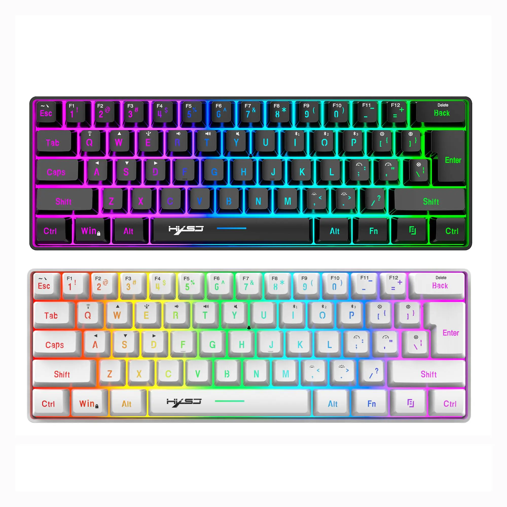 HXSJ 60% Wireless PC Gaming Keyboard, 61-key Triple Mode BT5.0/2.4G/USB-C Wireless Keyboard, RGB Backlit Ultra-compact Mini Keyboard for iPad MAC Windows, RGB Backlight Keyboard