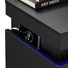 Sikaic 2PCS Nightstand with LED Lights Charging Station Black Modern Bedside Table