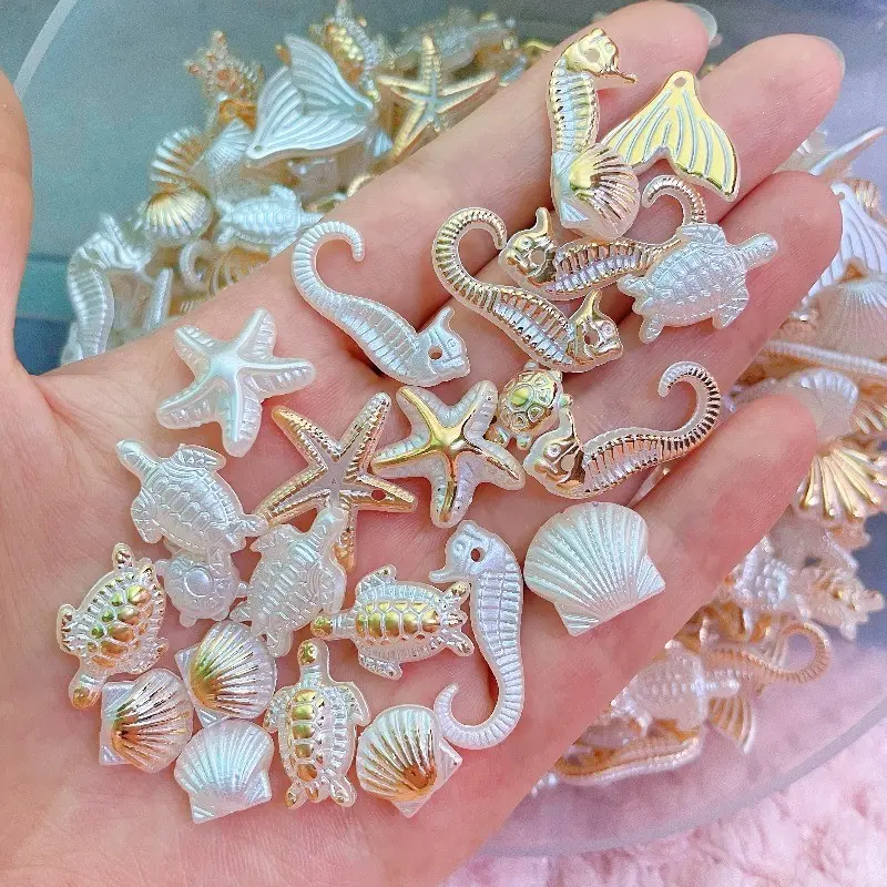 50g Pack DIY Acrylic Beads, Ocean Theme with Starfish, Seahorse, Snail, Fish, Perfect for Phone Cases, Hair Clips, Craft Supplies