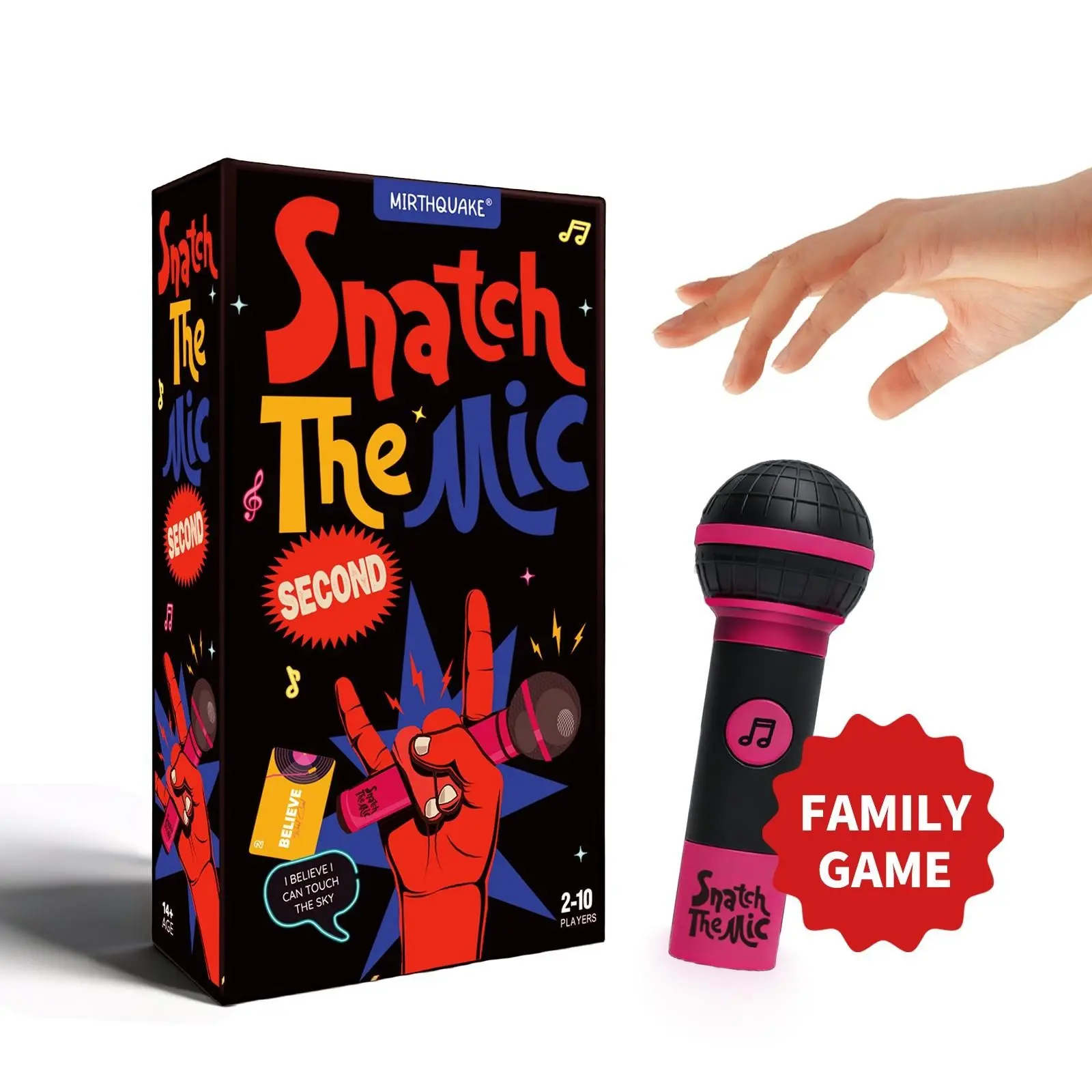 Snatch The Mic (Second Edition) - Family Karaoke Game, 2-10 Players - Bad Singer's Tabletop Game - 250 Lyric Cards, Perfect for Fun Game Nights, Birthday Parties, and Family Icebreakers