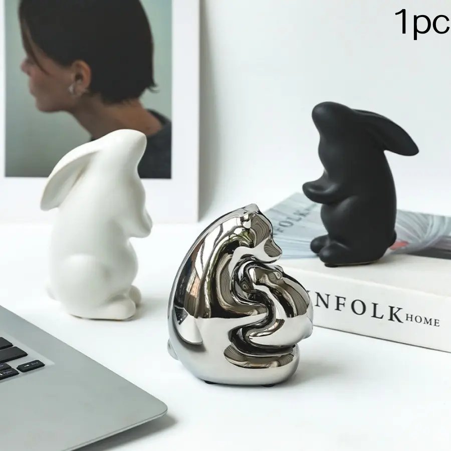 Creative Ceramic Couple Rabbit Bookend, Cute Home Decor for Living Room, Desktop Book Stand, Perfect Gift, Wine Cabinet Decoration