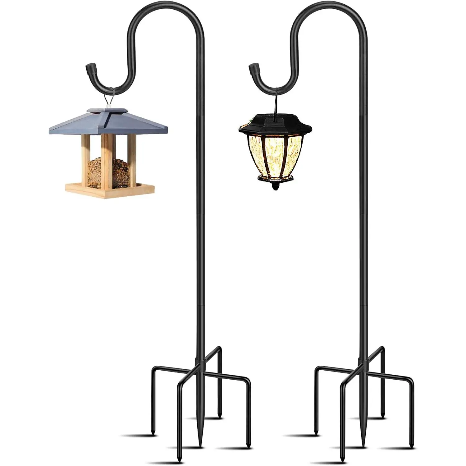 5-Prong Shepherd Hooks for Outdoor 2 Pack Heavy Duty Iron Garden Hooks for Hanging Plants, Bird Feeders, Lanterns, Solar Lights, and Wedding Decor – Rust-Resistant, Adjustable, Easy to Install 48 Inch
