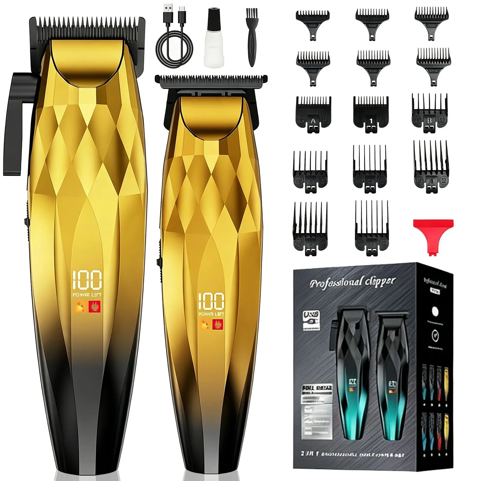 Professional LCD Digital Hair Clipper Set, Salon Graduated Electric Trimmer Kit, Adult & Kids Home Use, Full Barber Tool Suite