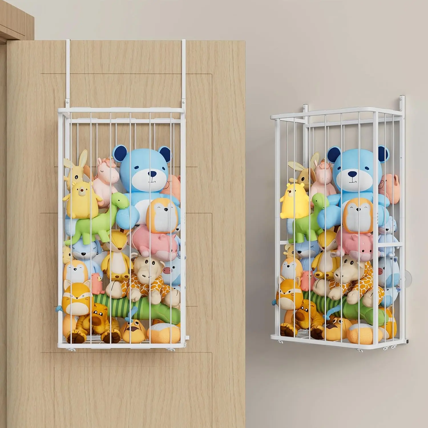 Hanging Stuffed Animal Storage - Over Door Large Plush Toy Organizer, Wall Mounted or Corner Stuffie Storage for Nursery, Doll & Bear Plush Organizer for Kid Room Bedroom (White, 2-Tier)