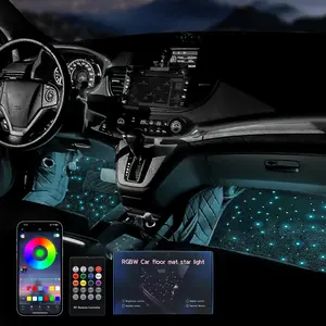 Fiber Optic Flashing Starry Sky Car Foot Mat, Waterproof LED Carpet, APP Remote Control, USB/cigarette Lighter Compatible
