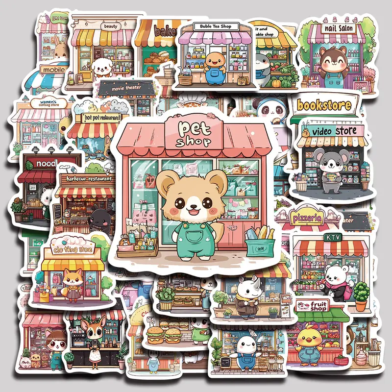 50PCS Fun storefront Aesthetic Vinyl Stickers Pack for Laptop Water Bottle Phone Case Skateboard Journal Scrapbook DIY Decoration