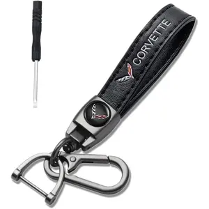 Genuine Leather Car Keychain Key Chain for Corvette Accessories, Fashion Key Holder Family Present for Man and Woman