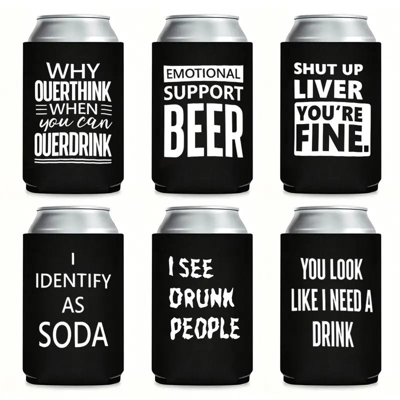 "Why Overthink When You Can Overdrink?  Insulated Can Cooler Koozie with Thermo coolers – Funny Koozies for Party & Beer Lovers, Great Can Koozie for 12 oz Cans, Perfect Koozies for Cans as Hilarious Funny Gifts for Dads, and Summer BBQs-6Pack