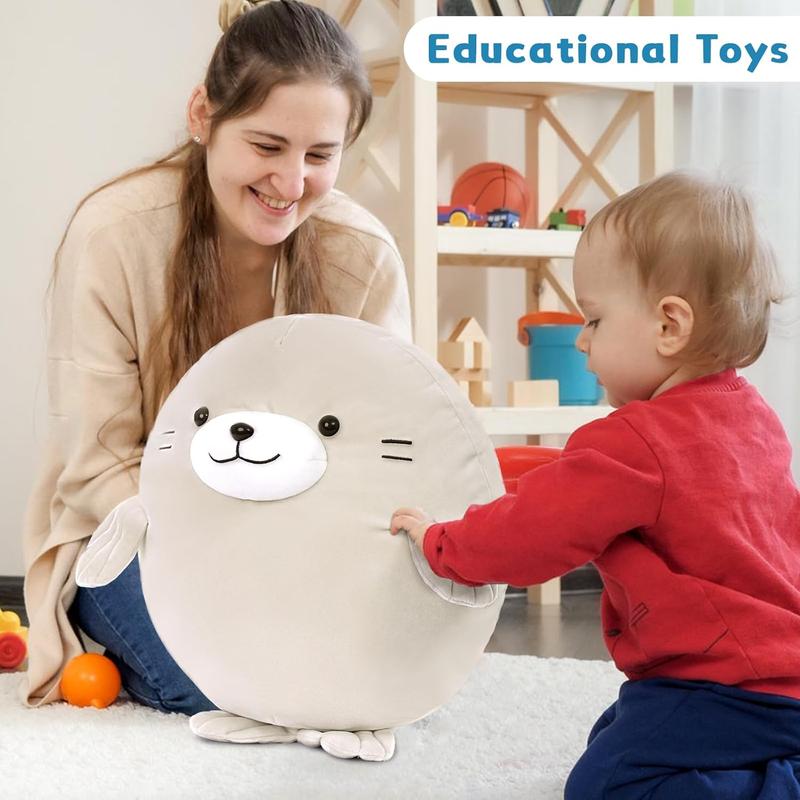 5Pcs Fat Seal Plush with 4 Babies Inside - 20" Giant Ultra Soft Seal Stuffed Animal Throw Pillow - Squishy Mother-Babies Collection Gift for Seal Lover,Kids,Boys, Gray