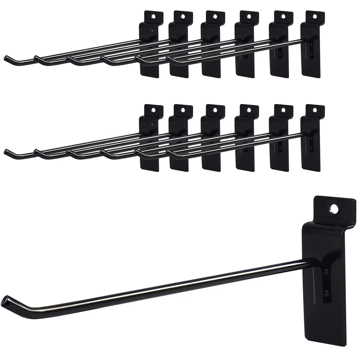 12 count Slatwall Hooks 4 Inch Slatwall Accessories Panel Display Hooks Metal Slat Wall  Hook for Garage Storage Shop Retail Display,Black