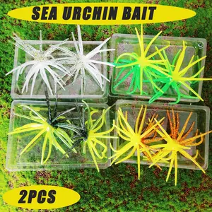 2-Pack Dual-Color Realistic Sea Urchin Lures, Soft Durable Bite-Resistant Tpe Baits, Floating Soft Worms, Boxed Sea Urchin Lure Set, Soft Plastic Lures
