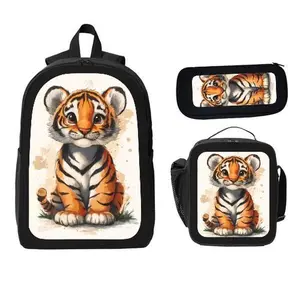 Boys Tiger Lion 3‑in‑1 Backpack Set| School Backpack+Lunch Bag+Pencil Case#BackToSchool#KidsBackpack