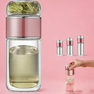 350ML Double Wall Insulated Glass Tea Bottle with Tea Infuser, Perfect for Hot or Cold Beverages, Ideal Gift for Parents