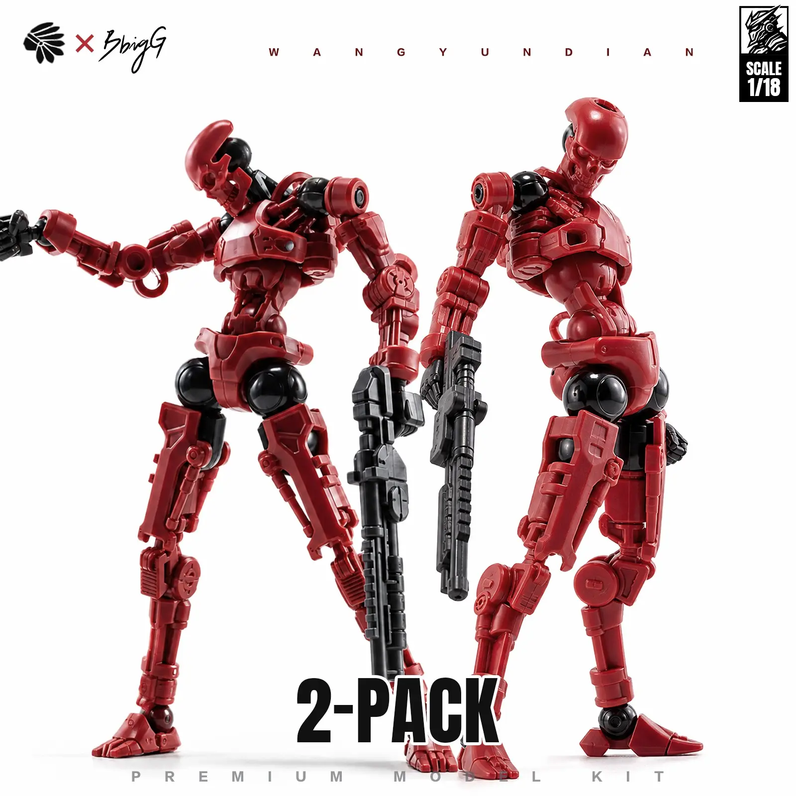 2-Pack 1/18 Scale Mechanical Robot Figures, Jointed Articulating Figurines, Articulated Metal Texture Model Kit, 10cm Collectible Dolls with Replacement Parts & Display Stand, Figure Set