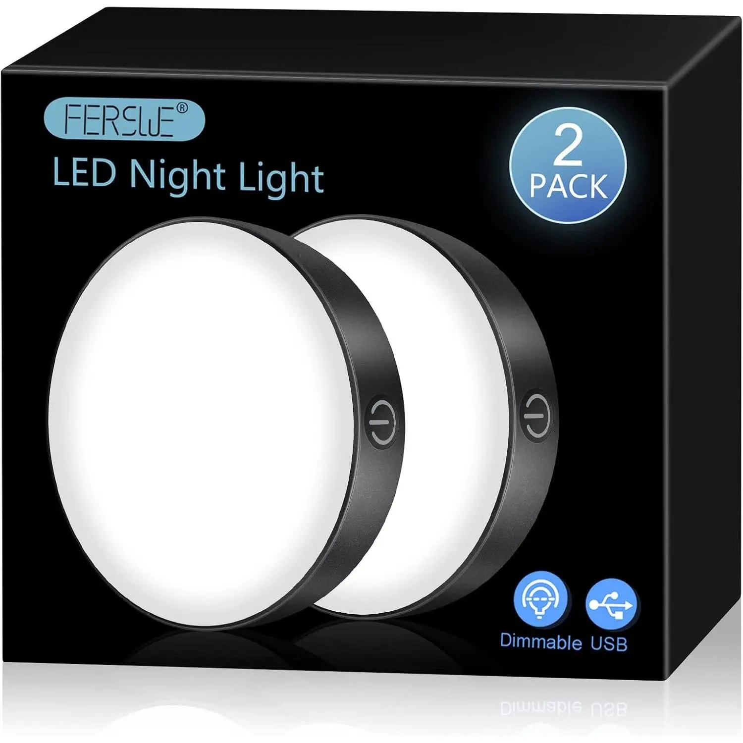 Rechargeable Tap Light 6000K, Dimmable Touch Light with 1000mAh Large Battery, Brightness Adjustable, Stick on Lights for Closet, Cabinet, Counter, Kitchen, Bedroom and Wall (2 Pack)