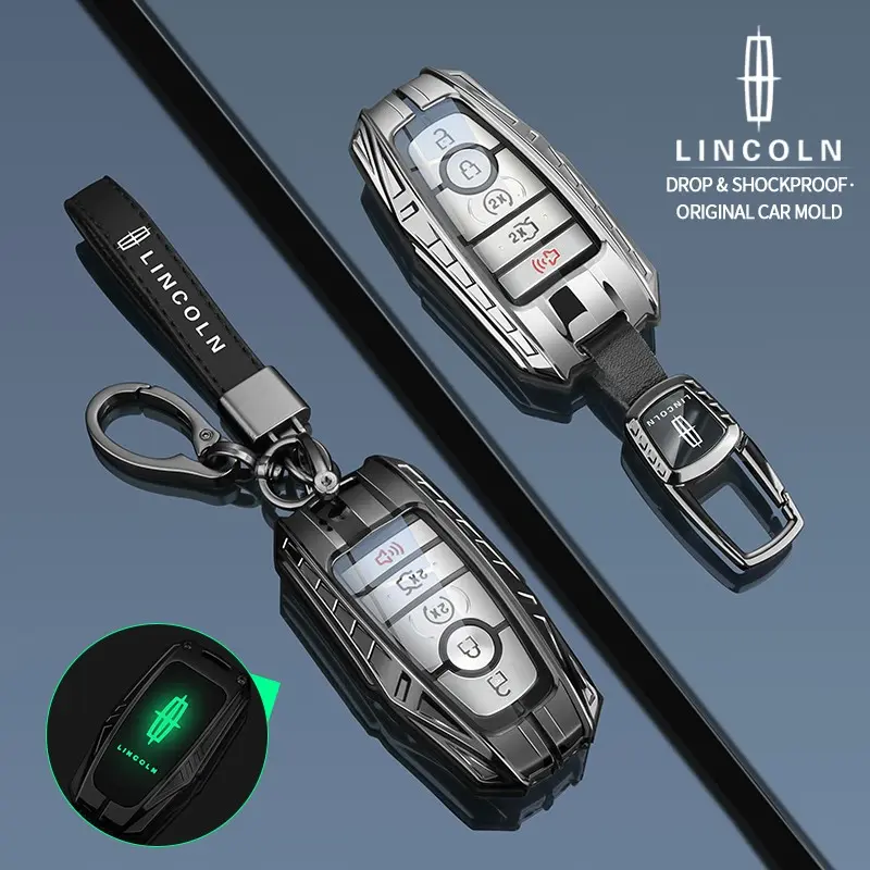 Lincoln Mkz Mkc Nautilus Mkx Continental Navigator Aviator 3/4/5 Key Metal Protective Case, Night Glow Logo, Armor Style Key Cover