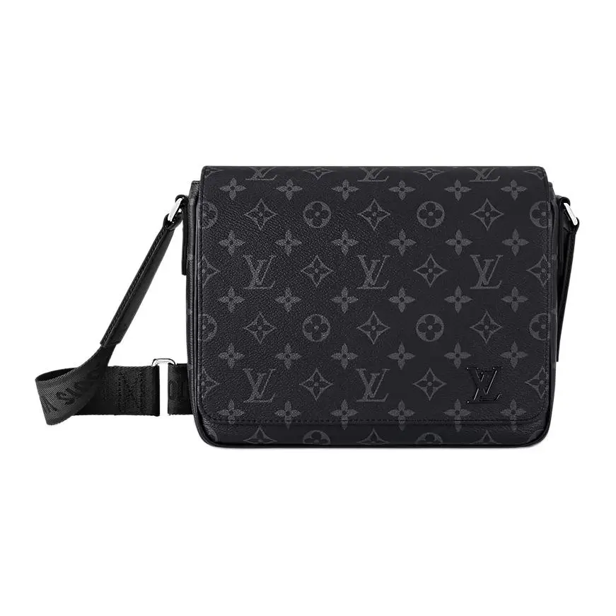 Louis Vuitton District Monogram Canvas and Leather Messenger Bag for Men, Adjustable Strap, Blue-Gray and Black