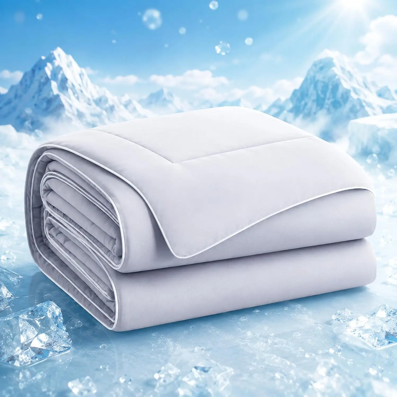 Nylon Fiber Summer Cooling Comforter Queen Size - 90x90 in, for Bedroom Use, Gray