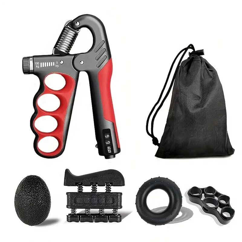 4-Hole Mechanical Counting Hand Gripper 5 Piece Set, Adjustable Resistance Hand Grip Trainer for Finger & Wrist Workout for Men Women