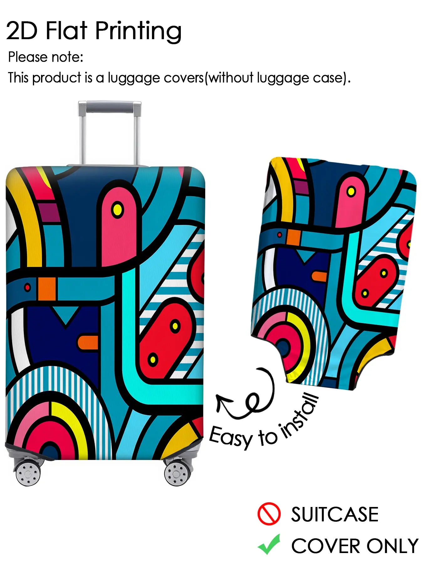 Colorful Curve Abstract Graffiti Luggage Cover Luggage Protective Cover Dustproof, Scratchproof, Elastic Fabric, Suitable for 18-32 inch Luggage, Essential Travel Accessory