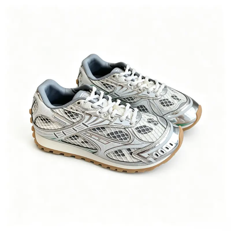 Unisex Retro Lace Up Sneakers with Metallic Panels, Sporty Chic Color Block Walking Trainers for Daily Wear, Grid Mesh, Running, Unisex Fit