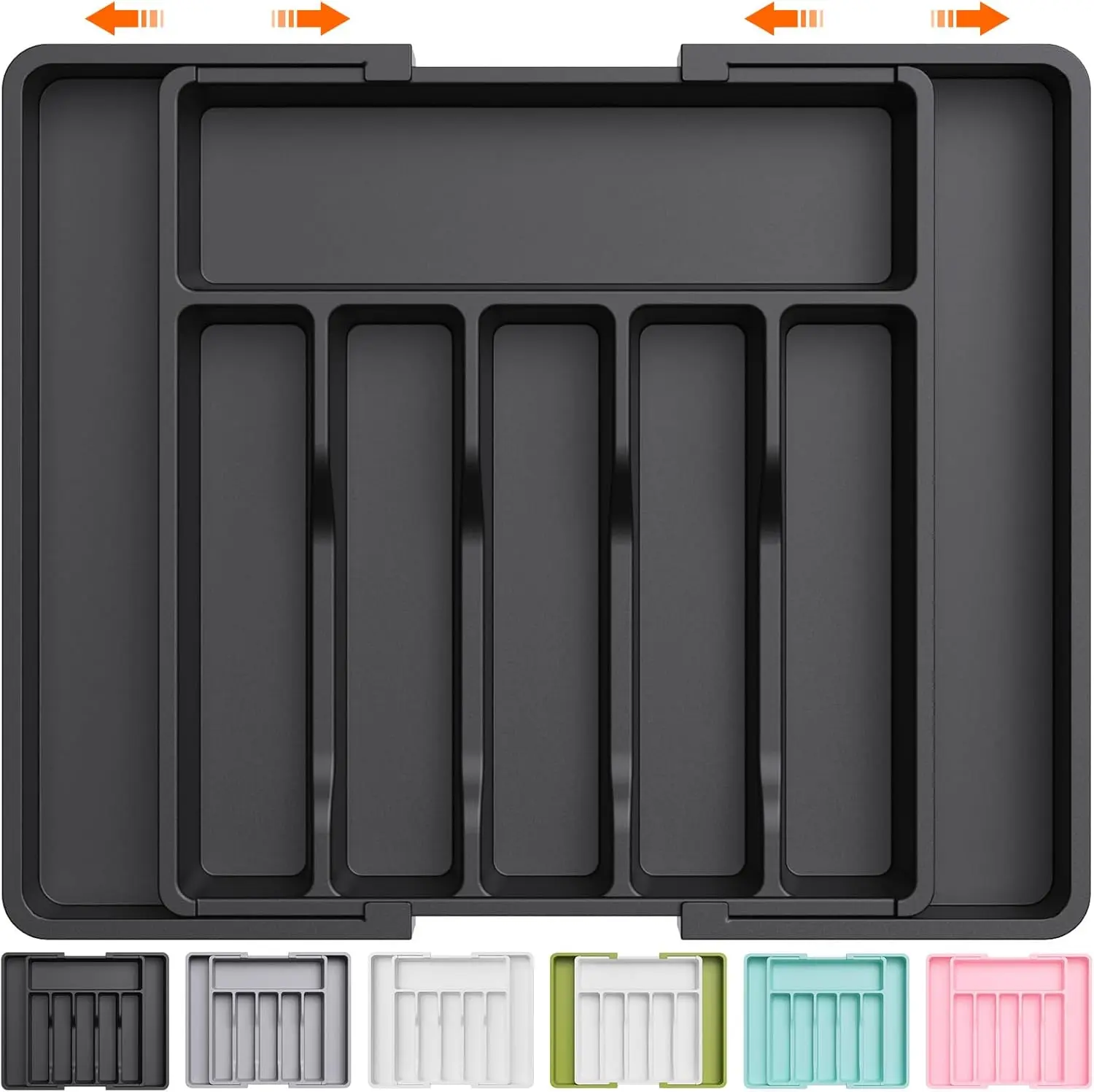 Spaclear Large Utensil Drawer Organizer Expandable Silverware Organizer for Kitchen Drawer Adjustable Cooking Utensil Holder Cutlery Flatware Tray Spatula Tools Gadgets Storage Dividers Plastic Black