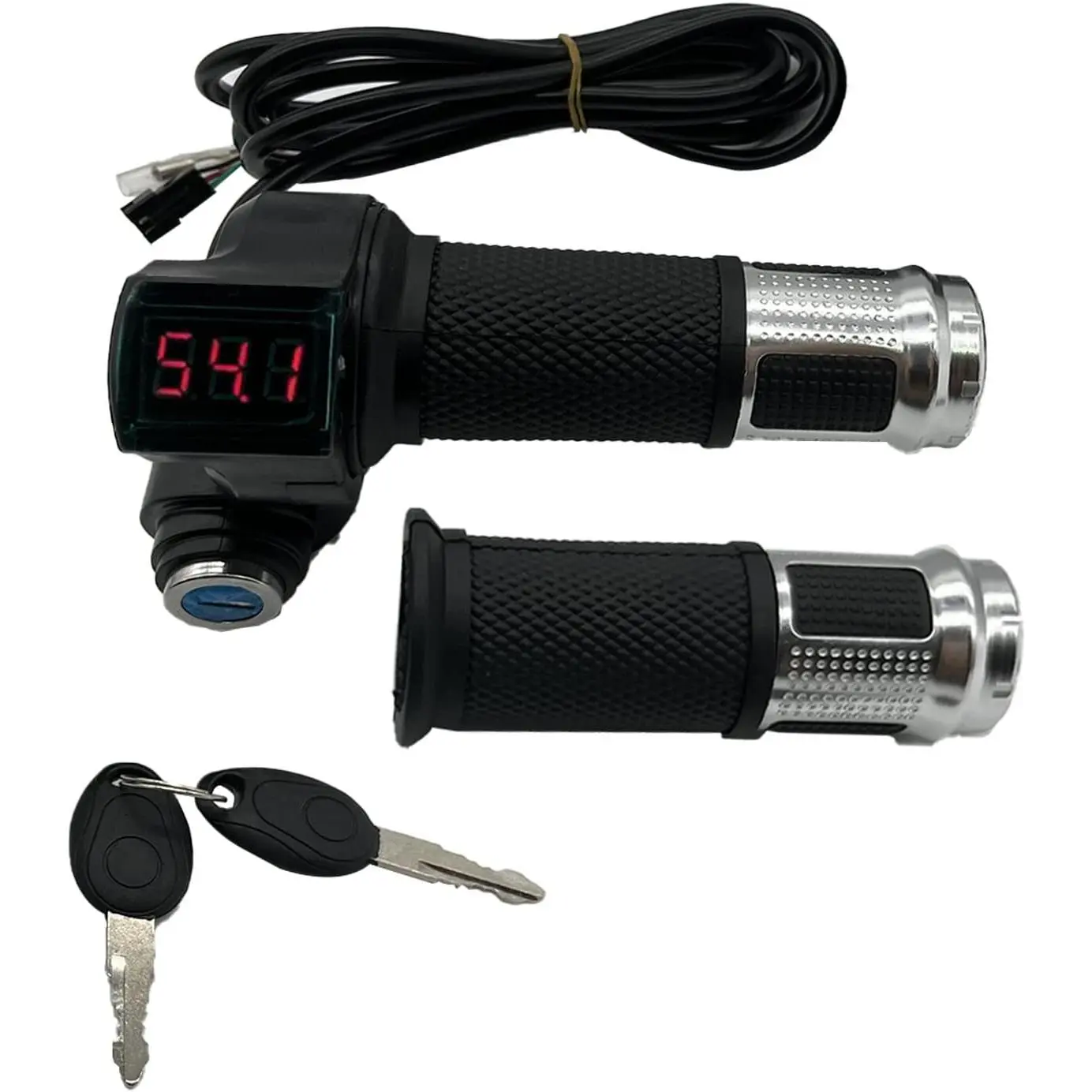 1 Pair Universal EBike Throttle Grip Twist Handlebar for Electric Bicycle Scooter with LCD Battery Voltage Display 12V-84V for Motorbike Motorcycle E-Bike